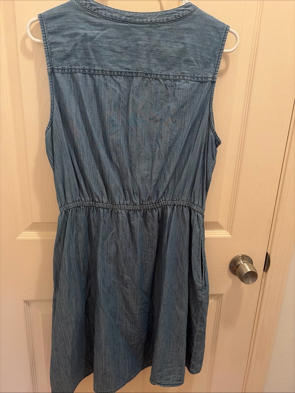 St John’s Bay Denim Dress Women’s Large Blue Sleeveless Cotton Button Front Mini - Picture 4 of 8